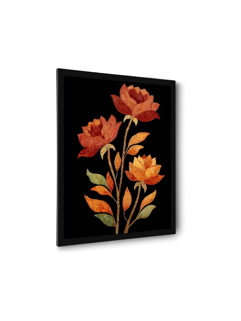 NWT 12"x16" Framed Printed Floral Canvas Wall Art Plexiglass Black/Orange